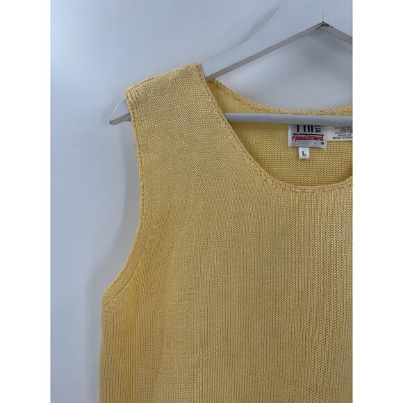Fia Vintage Knit Tank Womens Large Yellow Sleeveless Sweater Cotton Pullover Top - Picture 3 of 16